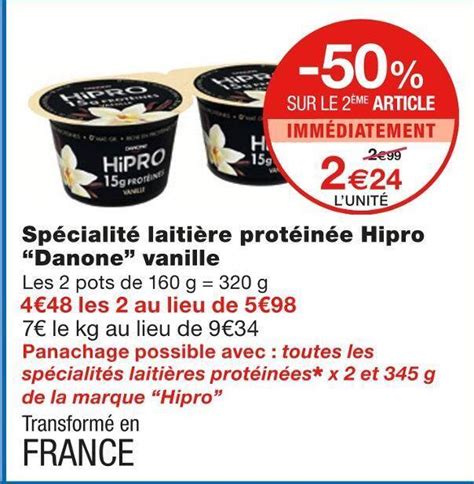 Promo Danone spécialité laitière protéinée hipro vanille chez Monoprix