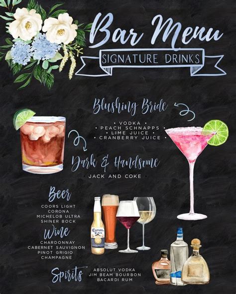 Signature Drinks Menu Chalkboard Signature Cocktails Etsy Signature