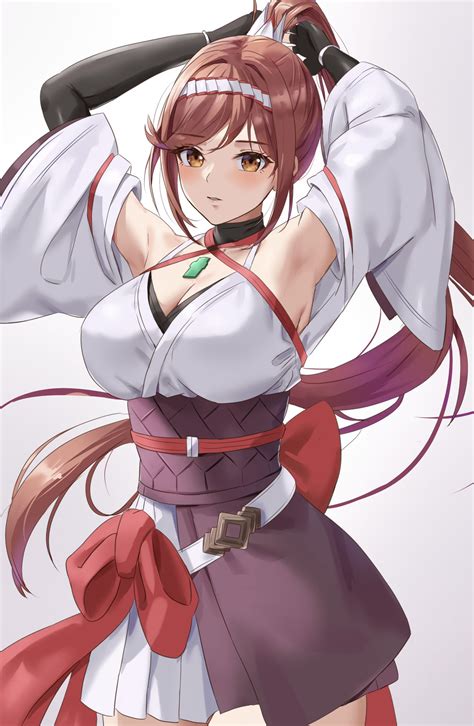 Busty Hentai Girl Alluring Amayo Thranana Arms Up Bare Shoulders Big