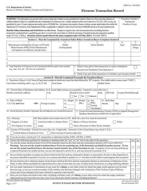 ATF Form 4473 (5300.9). Firearms Transaction Record | Forms - Docs - 2023