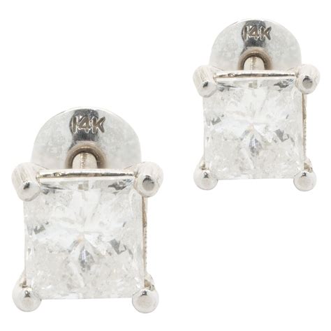 14 Karat White Gold Princess Cut Diamond Stud Earrings For Sale At 1stdibs