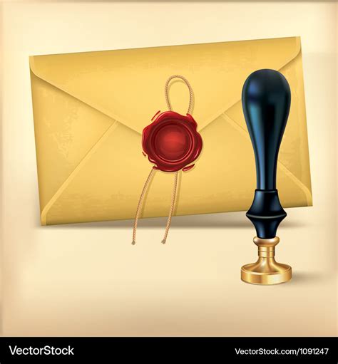 Brown Envelope And Rad Wax With Wax Seal Stamp Vector Image