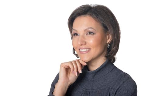 Premium Photo Studio Portrait Of Beautiful Brunette Woman On White Background