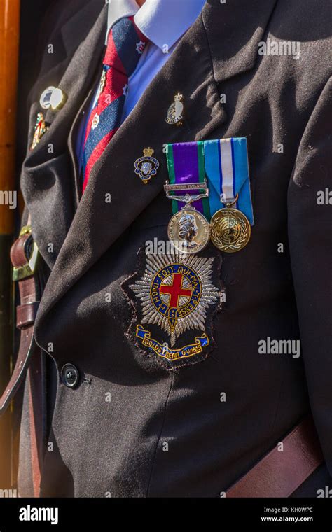 War medals worn at the Remembrance Sunday Ceremony 2017 at the Cenotaph in Princess Gardens ...