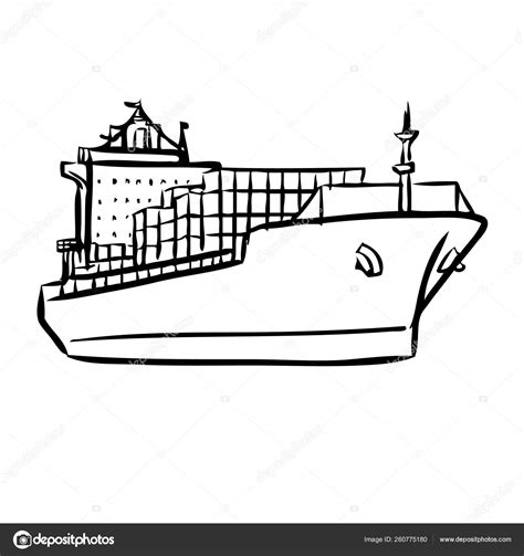 Freehand Sketch Illustration Cargo Ship Containers Icon Doodle Hand