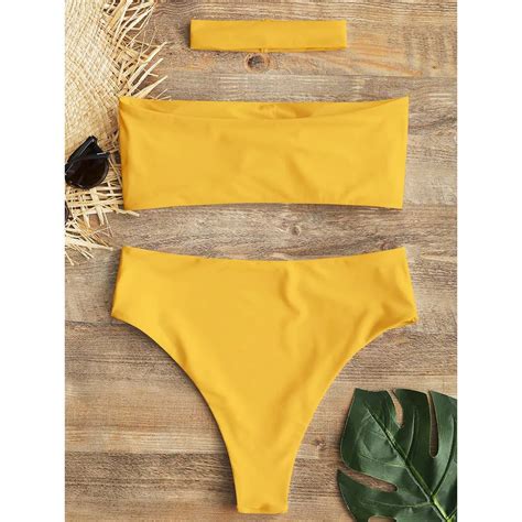 Zaful Bandeau Bikini Set With Choker High Cut Bikini Swimwear High