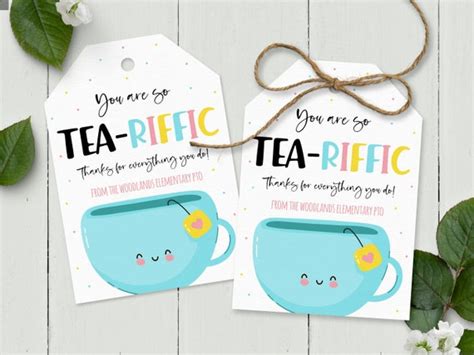 Tea Gift Tags Editable Tea Riffic Thank You Gift Label Etsy