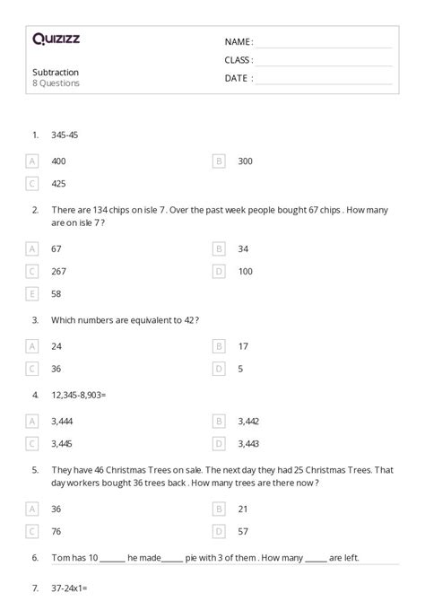 50 Subtraction Worksheets For 6th Grade On Quizizz Free And Printable