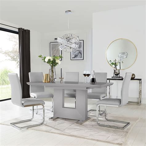 Florence Light Grey High Gloss Extending Dining Table With 4 Perth