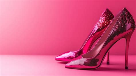 Premium Photo Pink Glitter High Heels On A Pink Background