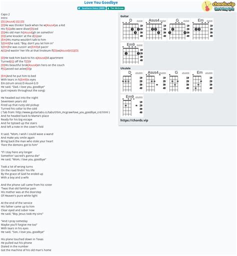 Chord: Love You Goodbye - Tim McGraw - tab, song lyric, sheet, guitar ...