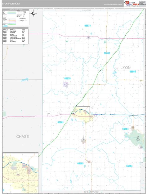 Lyon County, KS Wall Map Premium Style by MarketMAPS - MapSales