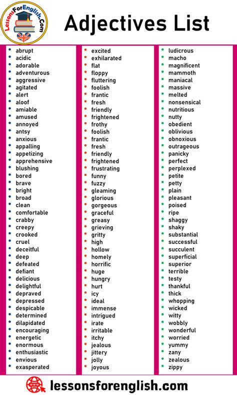 Free Printable List Of Adjectives For Kids