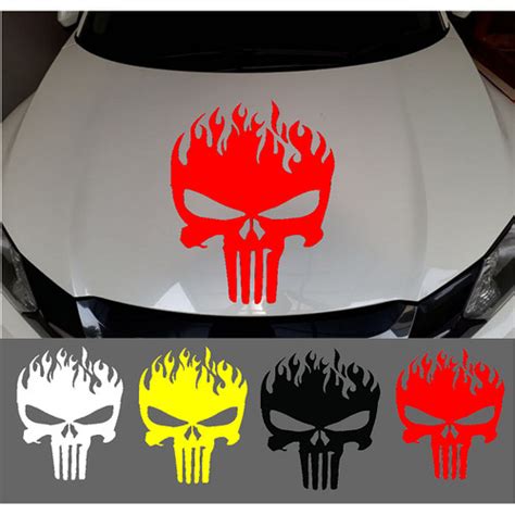 Jual Stiker Kap Body Kaca Mobil Unik Lucu Cutting Sticker Fire Skull