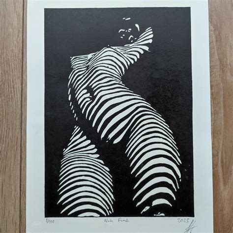 Nude Female Linocut Print Original Handmade Artwork Woman Etsy