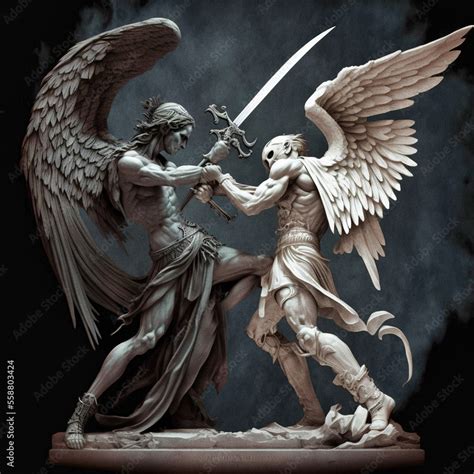 Statue Of An Angel Fighting With A Demon Stock Illustration Adobe Stock