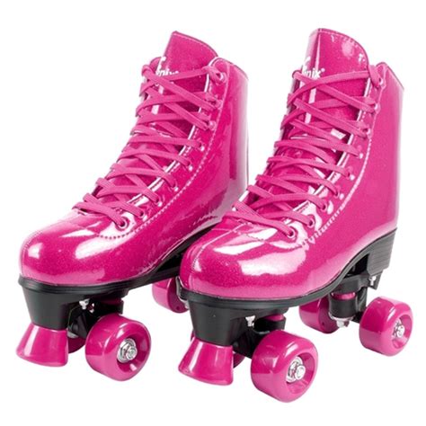 Patins Roller Skate 4 Rodas Rosa Brilhante Glitter Ajustáveis Fenix