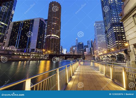 Riverwalk in Chicago at Night Stock Photo - Image of sunrise, city ...