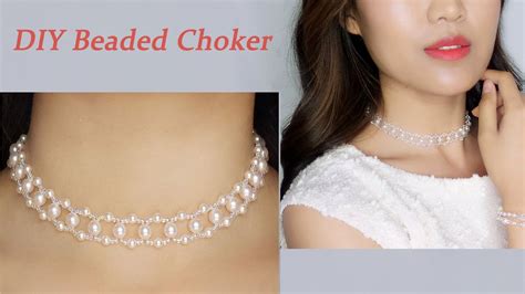 Easy Diy Pearl And Crystal Beading Choker Necklace With Lace Texture