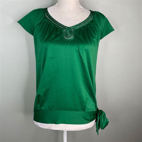 Banana Republic Banana Republic Satin Blouse Green Xs Ss Side Tie Cut