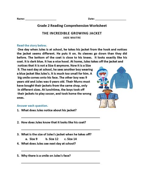 English Comprehension Worksheets Grade