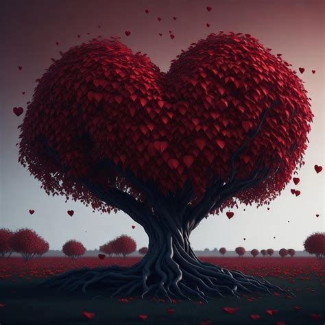 Premium AI Image Red Heart Shaped Tree