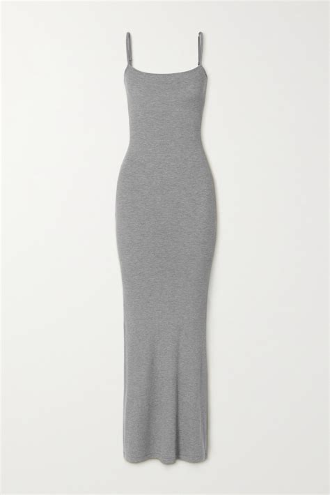 Skims Soft Lounge Ribbed Stretch Modal Jersey Maxi Dress Heather Grey