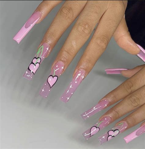 Acrylic Nails Coffin Pink Long Square Acrylic Nails Summer Acrylic