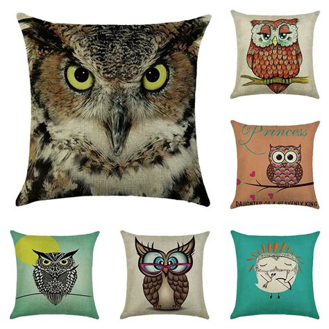 Vintage Animal Owl Pattern Print Cushion Cover Decorative For Sofa Seat