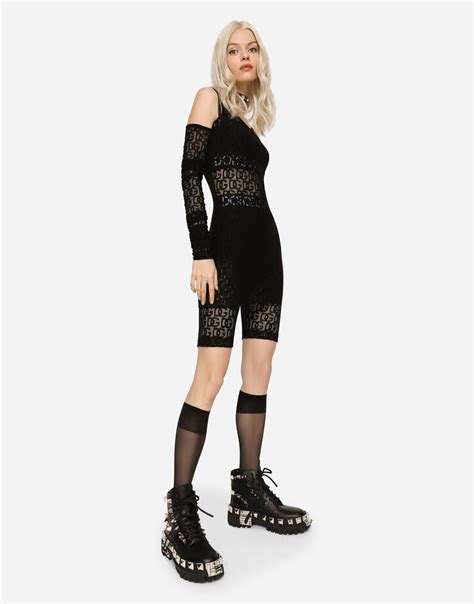 Short Tulle Dress With Jacquard Dg Logo In Black For Women Dolce