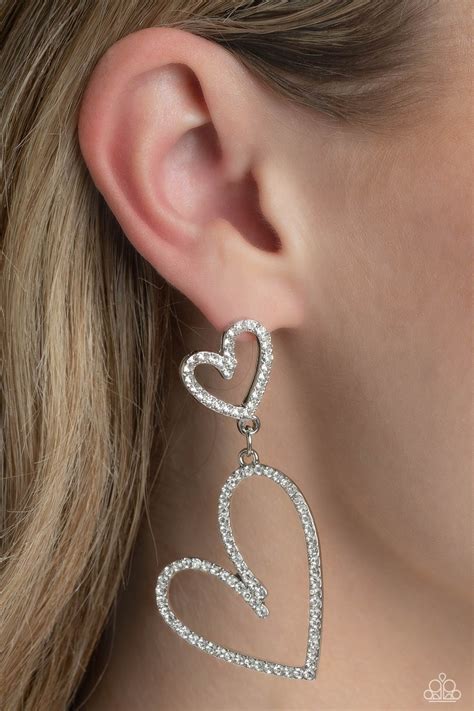 Paparazzi Doting Duo White Heart Earrings Carasshop