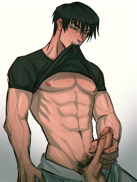 Rule 34 1boy Abs Black Hair Gay Genitals Hand On Penis Jujutsu Kaisen Male Male Focus Male