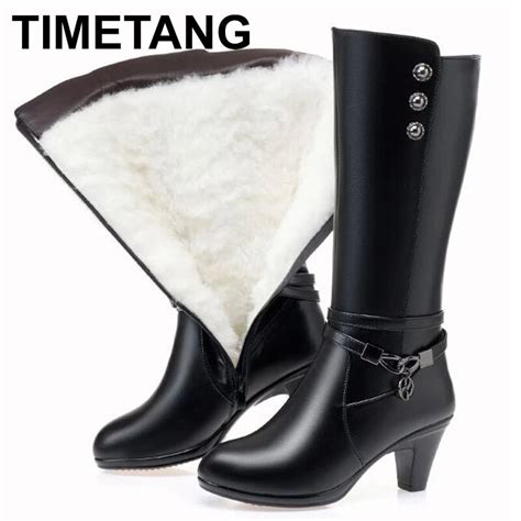 Timetang Neue Winter Schuhe Aus Echtem Leder Frauen Stiefel Mode Kette