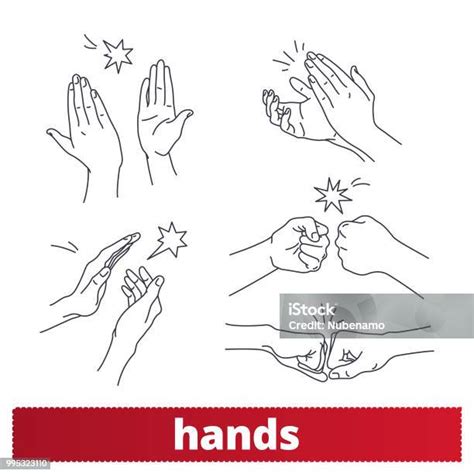 Hand Gestures Linear Icons Fist Bump High Five Stock Illustration