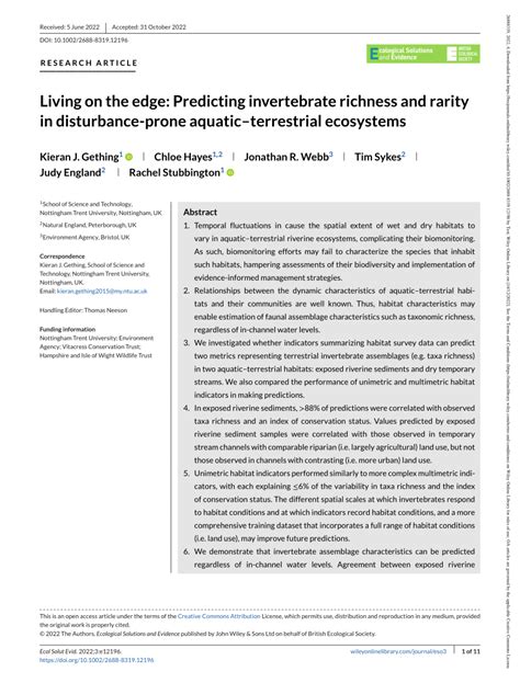 PDF Living On The Edge Predicting Invertebrate Richness And Rarity