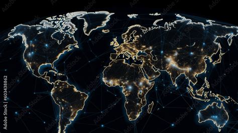 A Map Of Interconnected Cities Represented By Dots Highlighting The