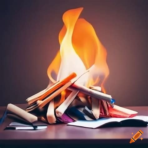 Conceptual Image Of Burning Homework On A Desk