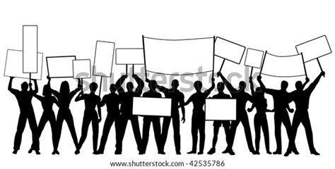 Silhouettes People Holding Placards Signs All Stock Illustration