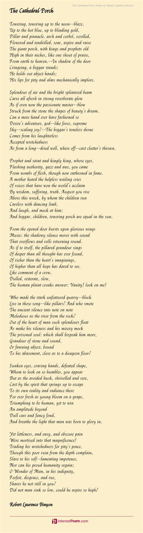 The Cathedral Porch Poem By Robert Laurence Binyon