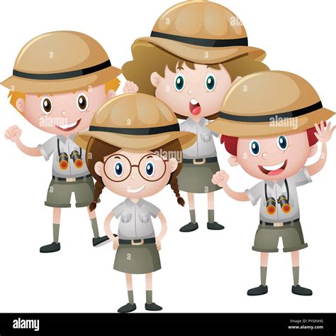 Four kids in safari outfit illustration Stock Vector Image & Art - Alamy