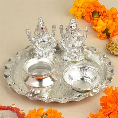 Silver Pooja Thali Myflowertree