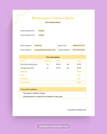 Maintenance Contract Quote Template YLW Quote Templates Free