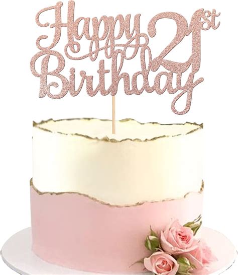 Zhuoweism 1 Pcs Happy 21st Birthday Cake Topper Glitter 21 Fabulous Twenty One Cheers To 21