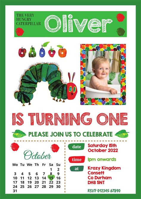 Personalised The Very Hungry Caterpillar Invitations Photo Caterpillar