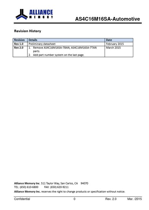 AS4C16M16SA Automotive Datasheet Pdf Alliance Semiconductor