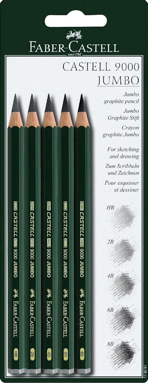 Faber Castell 5 Piece Quality Castell 9000 Jumbo Graphite Pencils