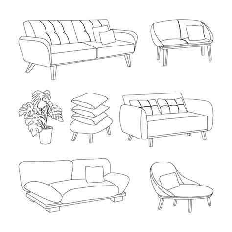 Premium Vector Sofa Icons Simple Linear Interior Furniture Icons