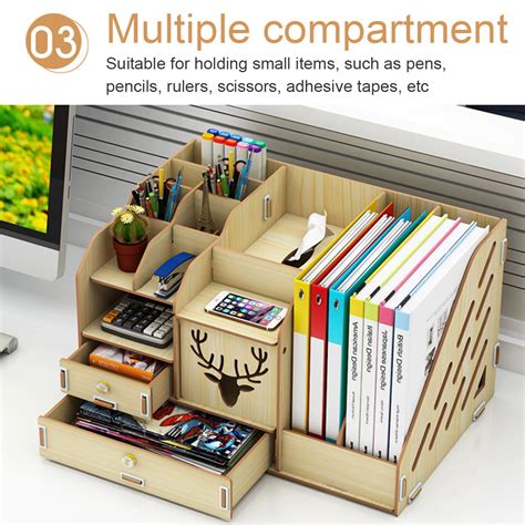 Wooden Desktop Organizer Multifunctional Multi Layer Storage Racks File