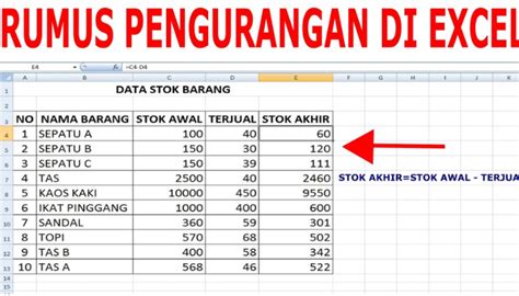 Rumus Pengurangan Dalam Microsoft Excel