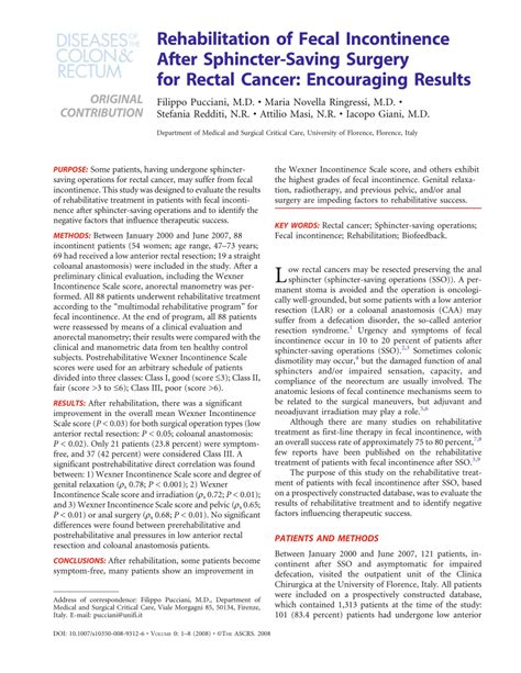 (PDF) Rehabilitation of Fecal Incontinence After Sphincter-Saving ...